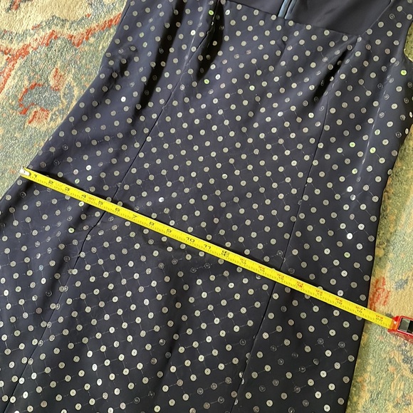 Paule Ka square neck moire navy blue dress clear sequins size 44 hidden zipper - Picture 11 of 15